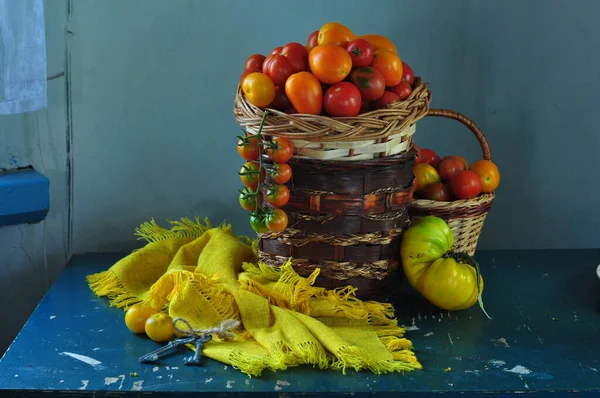 Stillleben Mit Obst Gemüse Und Obst Und Beeren — Stockfoto