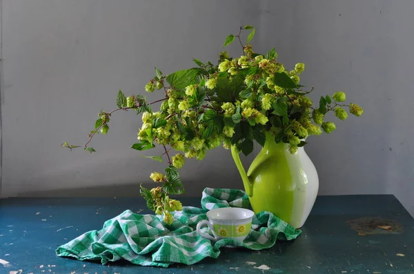 Schöne Frühlingsblumen Einer Vase Stillleben Ein Strauß Gelber Und Blauer — Stockfoto