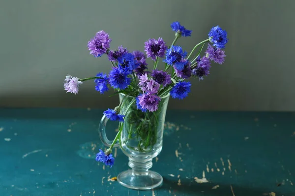 blue flowers in a vase
