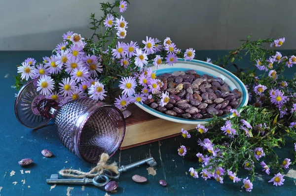 Букет Цветов Трав Деревянном Фоне — стоковое фото