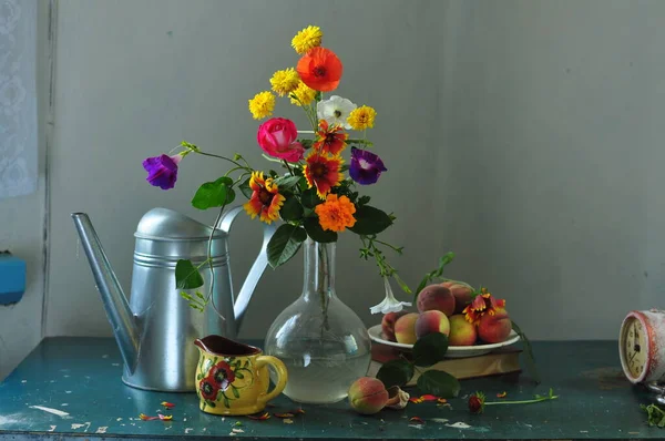 Beautiful Bouquet Summer Flowers Glass Vase — Stock Photo, Image