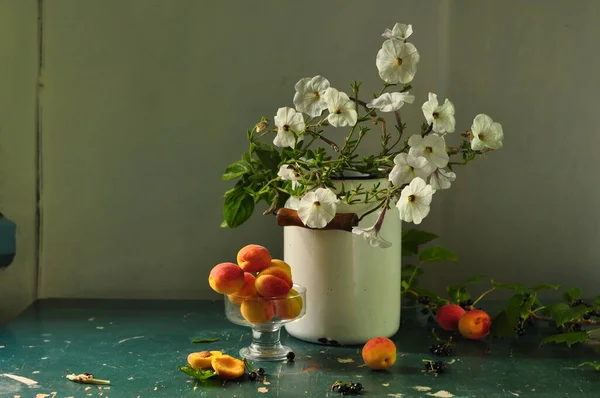 Stillleben Mit Blumen Und Früchten — Stockfoto