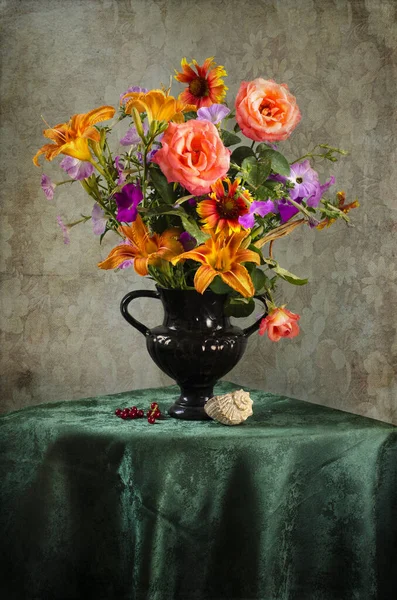 Nature Morte Avec Bouquet Fleurs — Photo