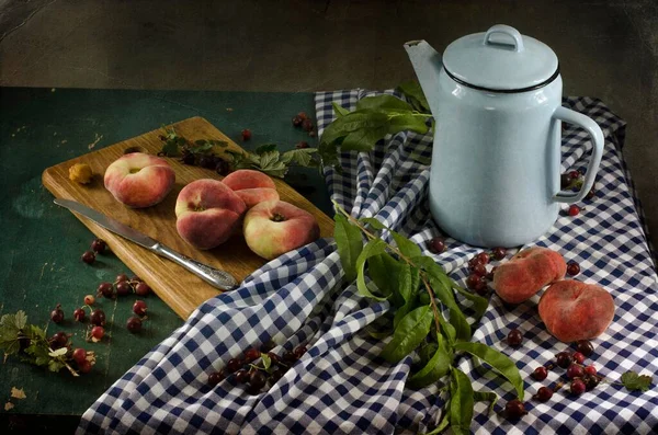 Still Life Apples Grapes Pears Other Objects Table — Stock Photo, Image