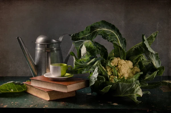 Ainda Vida Com Chá Verde Legumes — Fotografia de Stock