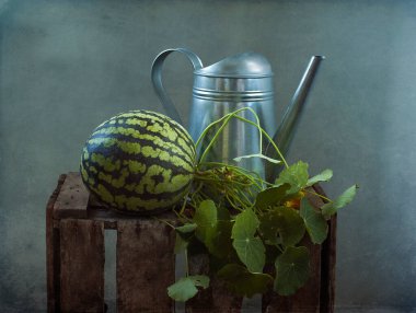 Taze yeşil çilek ve sürahi. 