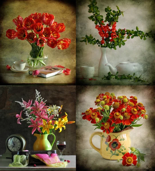 Csendélet Virágokkal Képekkel Különböző Életről — Stock Fotó