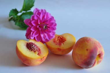 beyaz zemin üzerine taze şeftali 