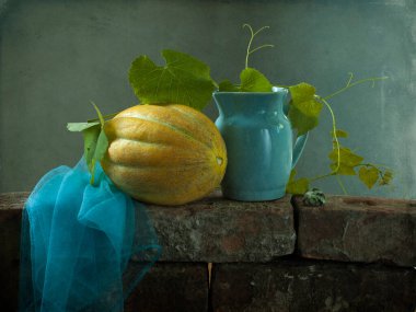 Taze balkabağı ve çiçekler 