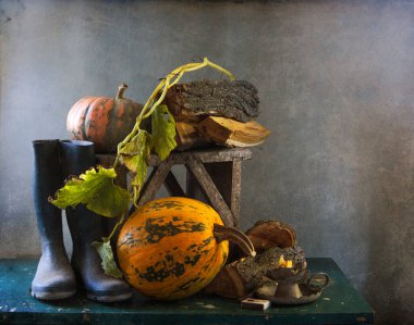 Bal kabakları ve sonbahar yapraklarıyla hayat 