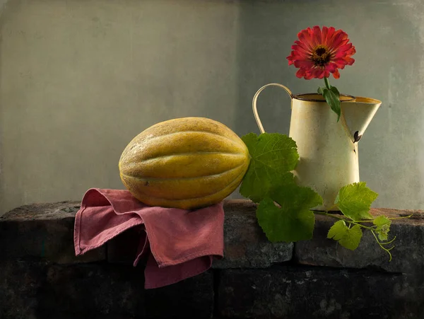 balkabağı ve çiçekleri ile natürmort 