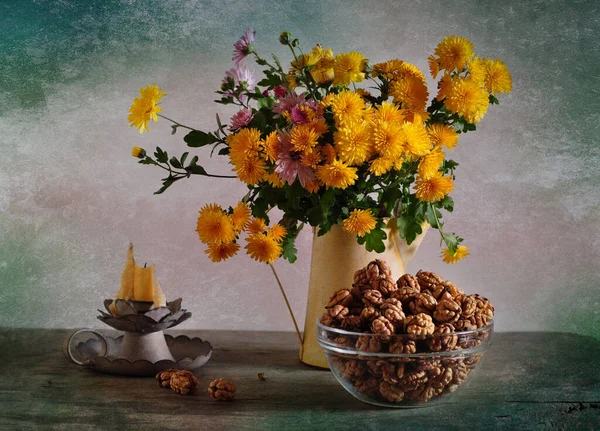 flowers on a vintage background with a vintage still life