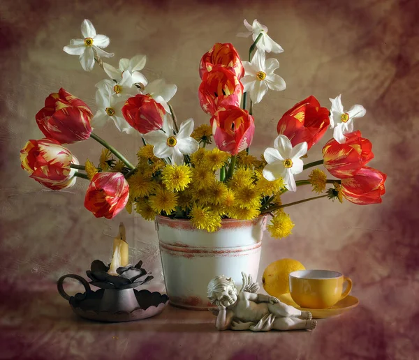 Stilleben Bukett Med Blommor Vas — Stockfoto