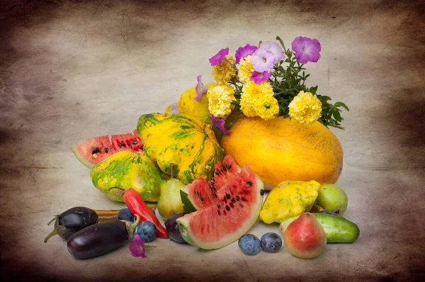Vida Tranquila Com Frutas Legumes — Fotografia de Stock