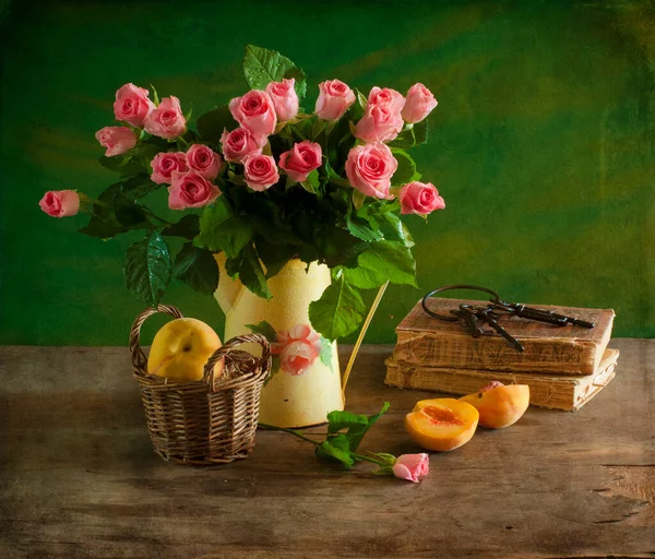 Nature Morte Avec Bouquet Fleurs Pommes — Photo