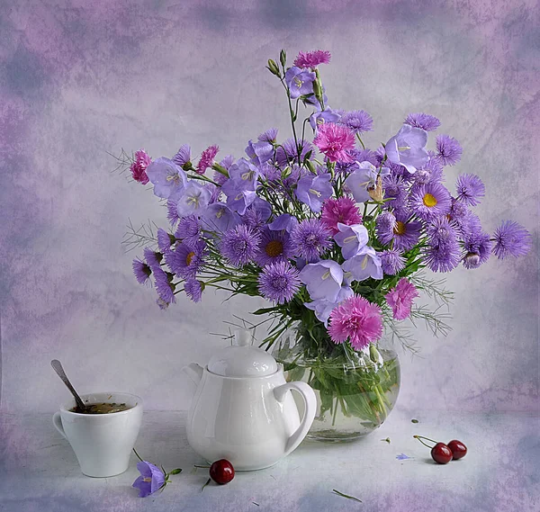 Vacker Bukett Vilda Blommor Vas — Stockfoto