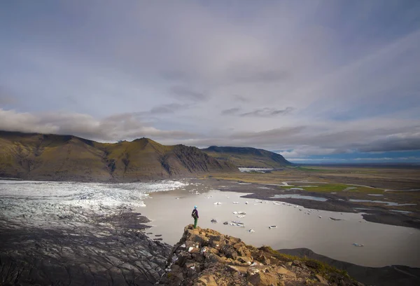 Iceland Vagyok Ice Táj Gyönyörű Kilátás Nyílik Hegyekre Tóra — Stock Fotó