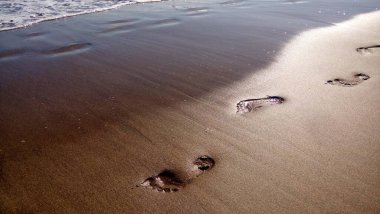 Deniz kıyısında ayak izleri