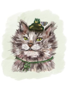Papyonlu suluboya kedi.