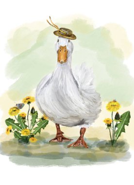 Çiçekli bir kazın çizgi film çizimi