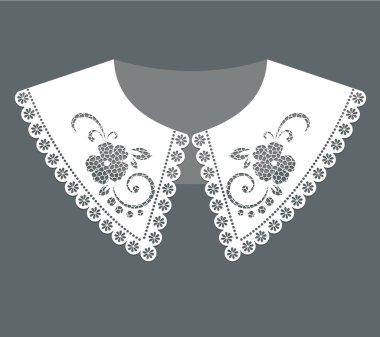cotton collar lace design vector. front view technical trim sketch template. neckline laser cut detail with vintage lace cotton. eyelet embroidery decorative ornament for fabric border.