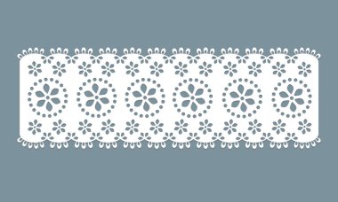 vintage lace cotton eyelet trim design vector. floral embroidery decorative scallop border. laser cut detail ornament for fabric border. paper cut out technical template