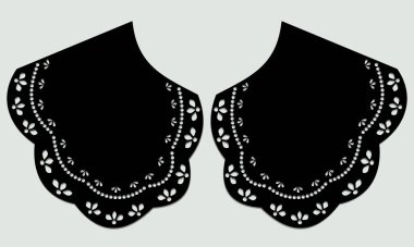 cotton collar lace design vector. front view technical trim sketch template. neckline laser cut detail with vintage lace cotton. eyelet embroidery decorative ornament for fabric border.