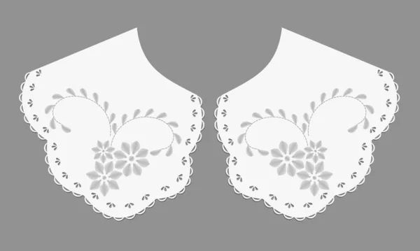 Vector Diseño Cuello Con Puntada Satén Flor Blanca Plantilla Dibujo — Archivo Imágenes Vectoriales