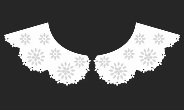 Вектор Дизайна Воротника Атласным Стежком Белого Цветка Техническая Вышивка Спереди — стоковый вектор