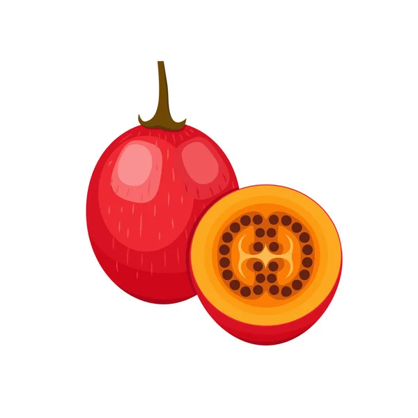 Tamarillo Set Ontwerp Met Geïsoleerde Hele Gesneden Tropische Fruitboom Tomaat — Stockvector
