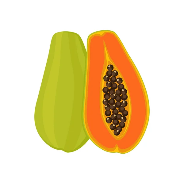 Papaya Set Design Med Isolerade Hela Och Halverade Söt Tropisk — Stock vektor