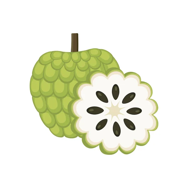 Custard Appel Set Ontwerp Met Geïsoleerd Geheel Gesneden Tropisch Fruit — Stockvector