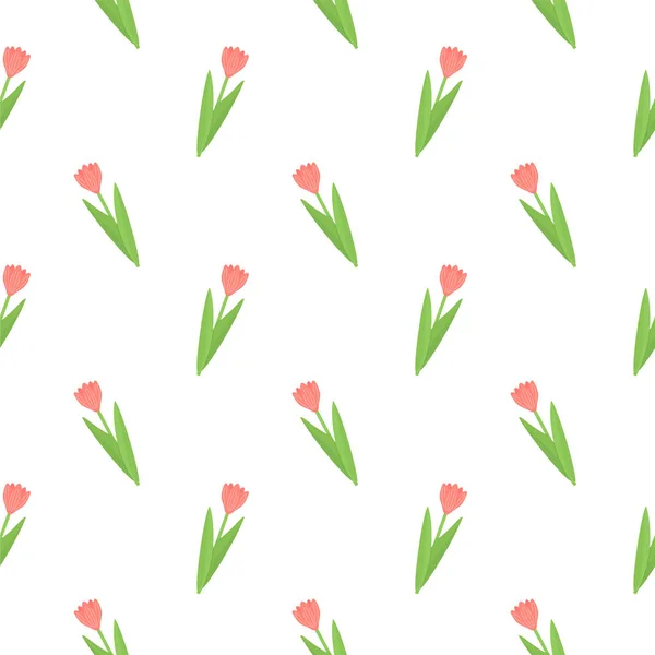 Розовый Тюльпан Стебель Бесшовный Узор Векторный Весенний Цветок — стоковый вектор