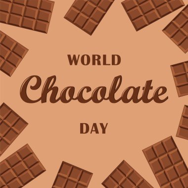 Koyu sütlü çikolata çerçeveli ve harfli bir tebrik kartı. Dünya Çikolata Günü 7 Temmuz tebrik kartı, Instagram postası, afiş, arkaplan
