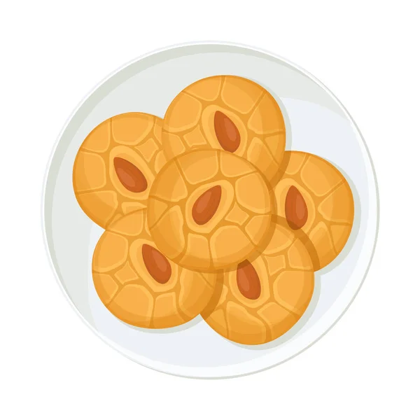 Biscuit Chinois Aux Amandes Sur Assiette Dans Style Plat Détaillé — Image vectorielle