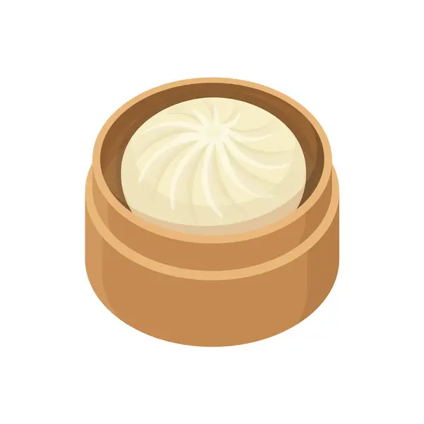 竹の蒸し器で中国の小豆饅頭フラット詳細スタイルで設定します 白を基調としたベクトルアジア料理デザートイラスト — ストックベクタ