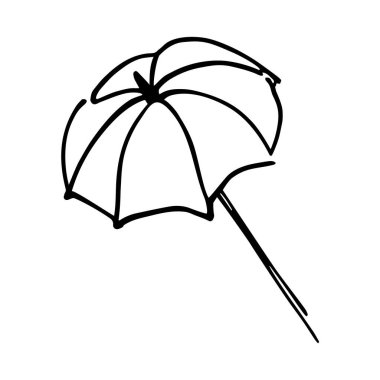 Beyaz arka planda izole edilmiş güneş gölgesi şemsiyesi. El çizimi şemsiye kalemle çizilmiş. Dekoratif çizim çizimi çizimi