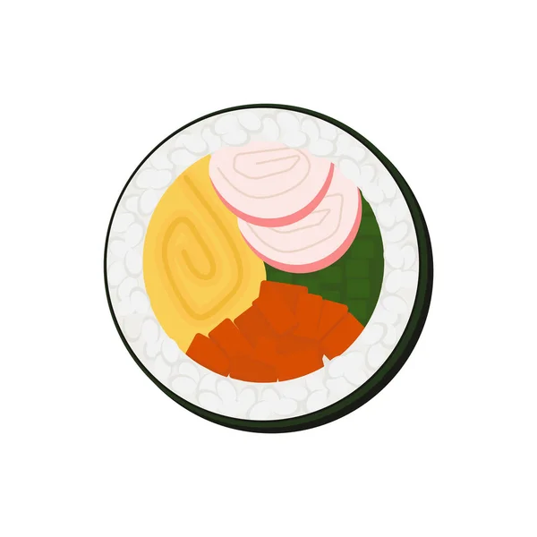 キムチ韓国の海苔米ロールをフラット詳細スタイルで 孤立ベクトルアジア料理ギムバックイラスト — ストックベクタ