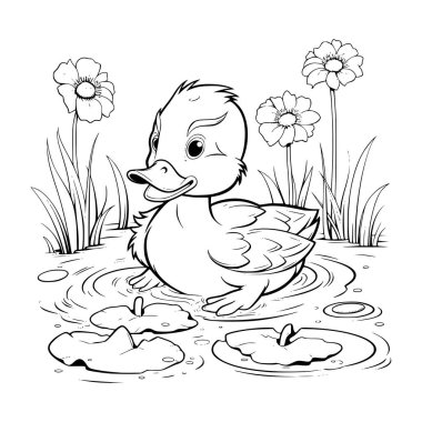 Çocuklar için Bebek Ördek Boyama Sayfaları Çizimi