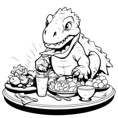 Çocuklar için Dinozor Besleme Renklendirme Sayfası