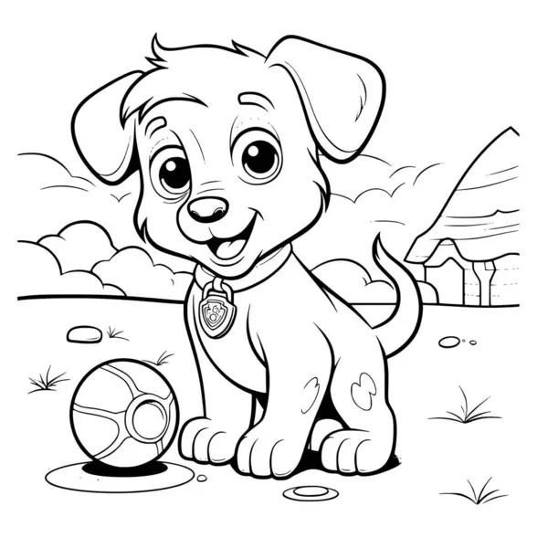 stock vector Dog Playing With Ball Coloring Pages Drawing For Kids