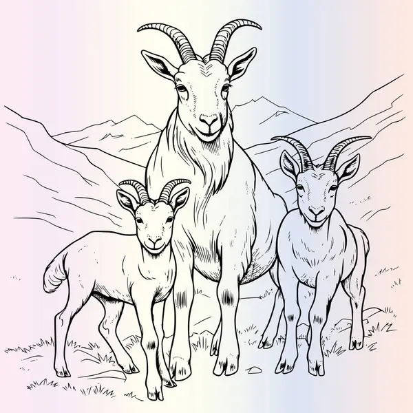 stock vector Family Of Goats Coloring Pages Drawing For Kids