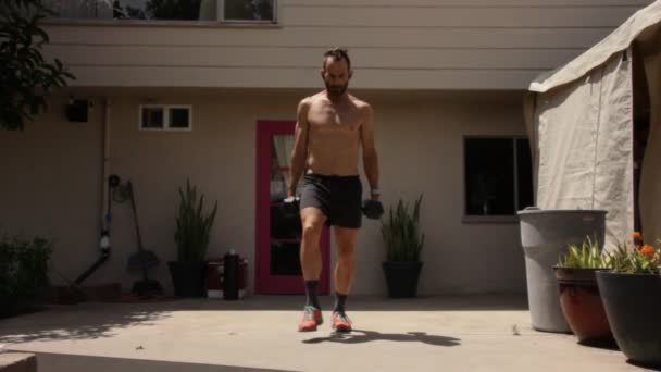 Summer Sunshine Outdoor Fitness Good Physical Mental Health Backyard Canyon — Stock Video