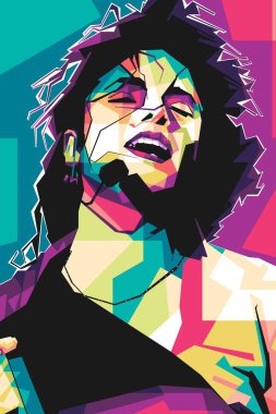 Ünlü şarkıcı efsanesi Michael Jackson Popart vektör sanat stili. Soyut bir arkaplan ile renkli bir illüstrasyon tasarımında