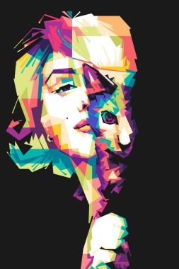 Ünlü Marilyn Monroe Popart vektör sanatını stilize etti. Soyut bir arkaplan ile renkli bir illüstrasyon tasarımında
