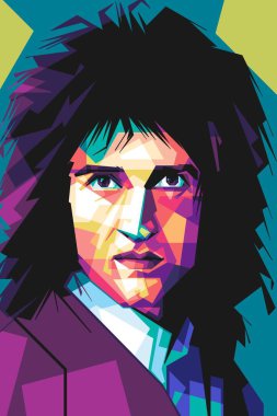 Ünlü şarkıcı Brian soyut arkaplan ile popart renkli çizim tasarımı yönlendirebilir