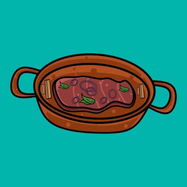 Bu turkuaz arka planlı biftek vektör tasarımı yemek posteri için mükemmel..