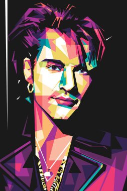 Ünlü şarkıcı Jon Popart vektör sanat tarzı. Soyut bir arkaplan ile renkli bir illüstrasyon tasarımında