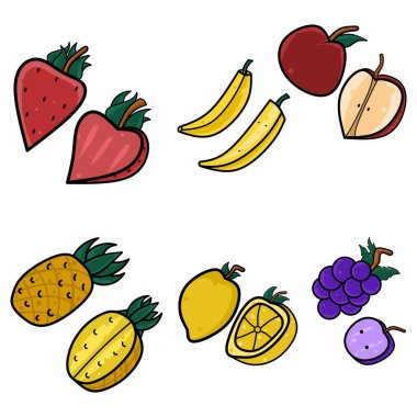 Meyve tablosu temalı vektör illüstrasyonuyla ilgili beyaz arkaplan üzerindeki simgelerin toplanması