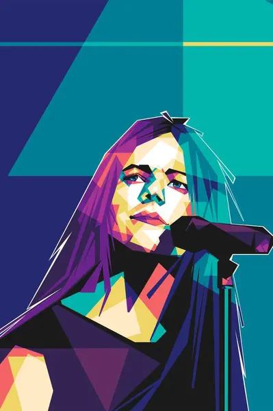 stock vector Famous singer rock Avril Lavigne popart vector art style. In a colorful illustration design with an abstract background.